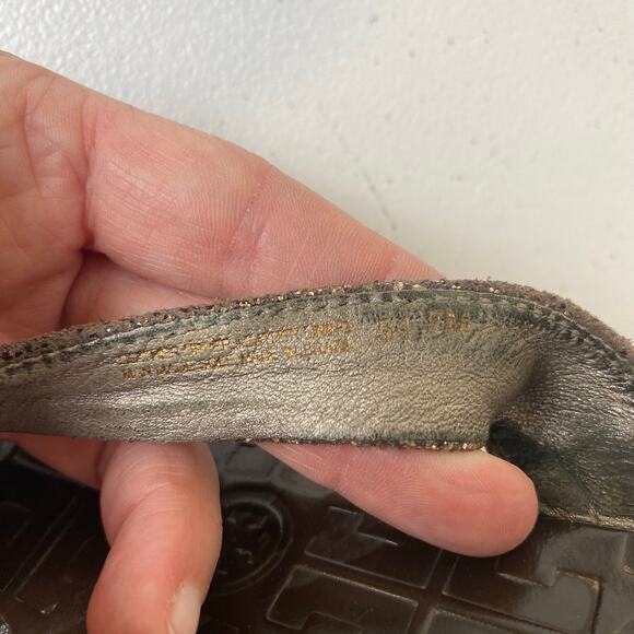 Tory Burch Women's Size 7 Thora Sandals Flip Flop Thongs Metallic Pewter Leather - Picture 9 of 12